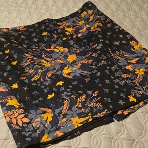 LOFT Cotton Black Mini Skirt with Floral Design